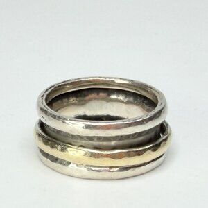 Vintage 14K Gold & Sterling Silver Spinner Ring 925 Size 7 10mm JR1278
